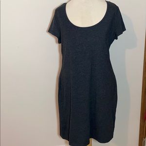 H&M basic jersey knit t shirt dress dark gray Large comfy cotton knee length